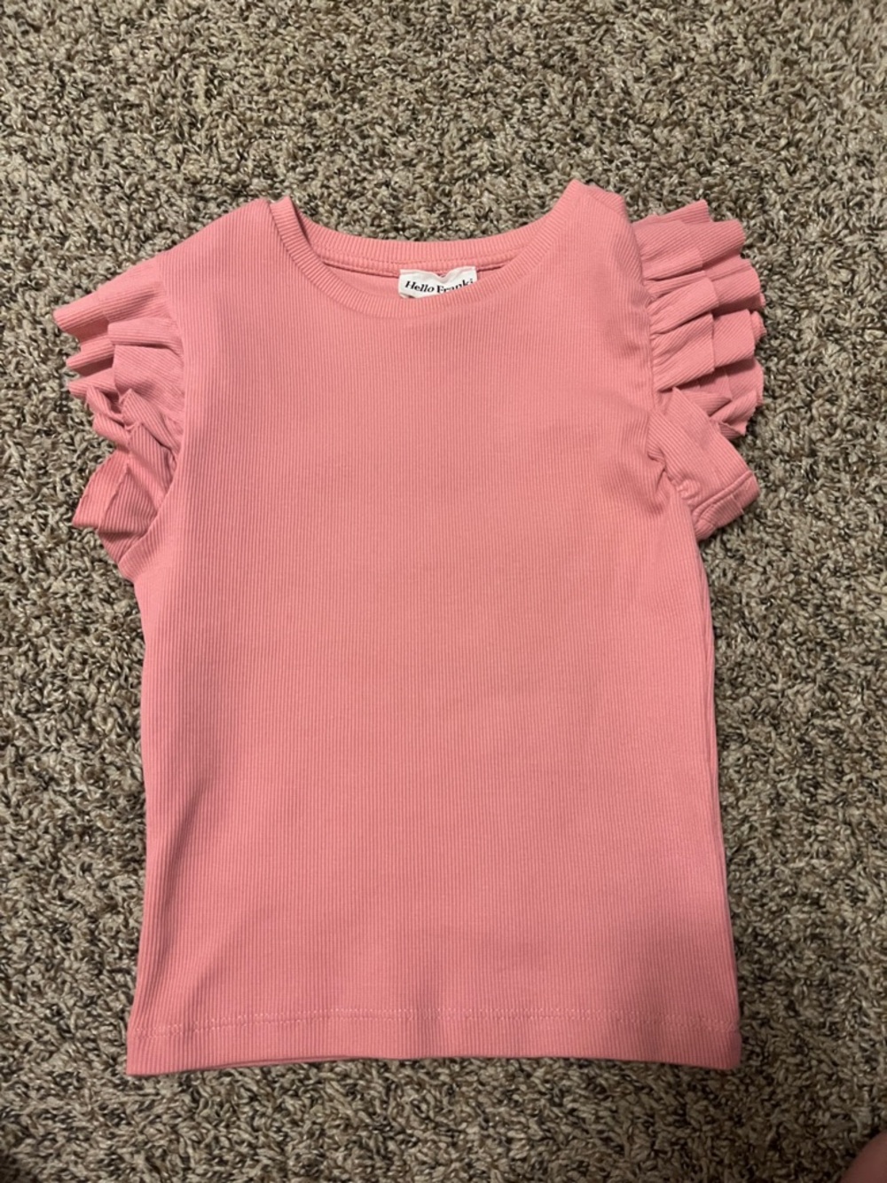 Pink Ruffle Sleeve Ribbed Tee